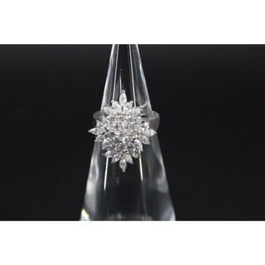 925 Sterling Silver FAS Cluster Ring Clear CZ Floral Snowflake Cocktail Sz 8.75